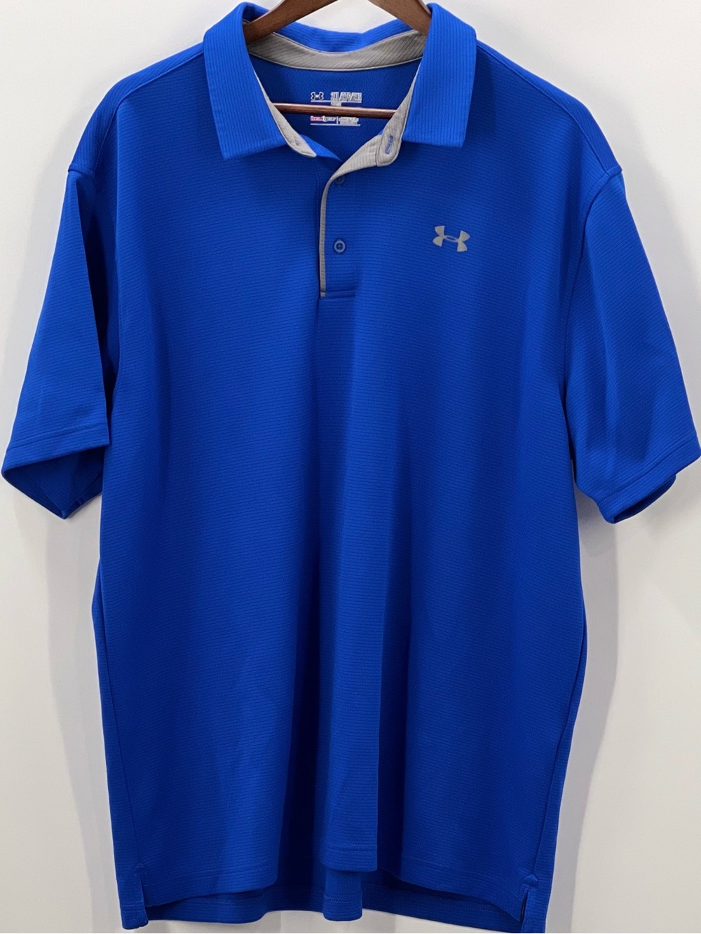 385 Under Armour 2XL Royal Blue Men’s Performance Heatgear Polo with Gray Trim